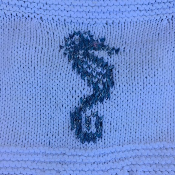 New! Handknit Mommy & Mini White Aqua Shades Seahorse Cardigan & Hat from NKS - Picture 7 of 9